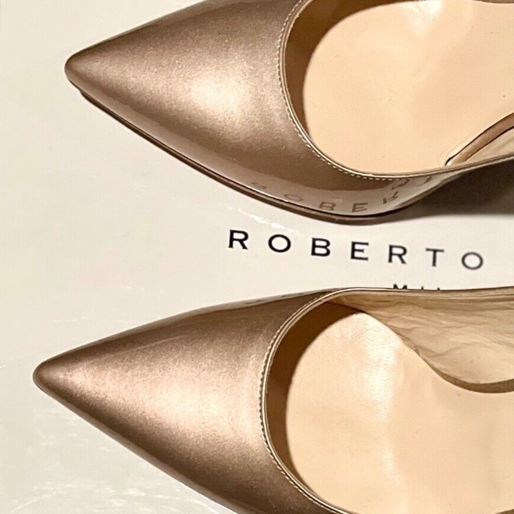 Roberto Festa Slingback Pump Heels Patent Leather Point Closed Toe Shoe 85001 37 - Picture 2 of 10